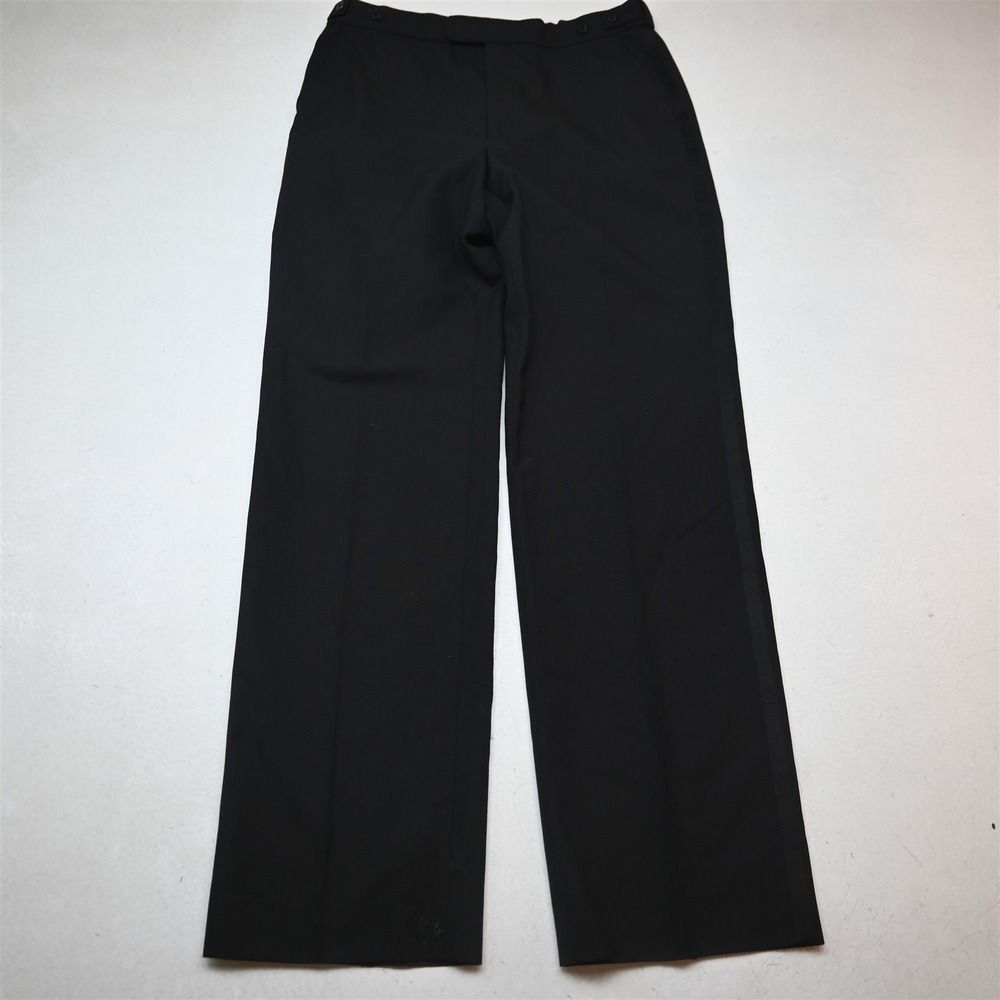 Vtg St Michael 31x34 Black Wool Waist Tab Classic Tuxedo Trouser Pants
